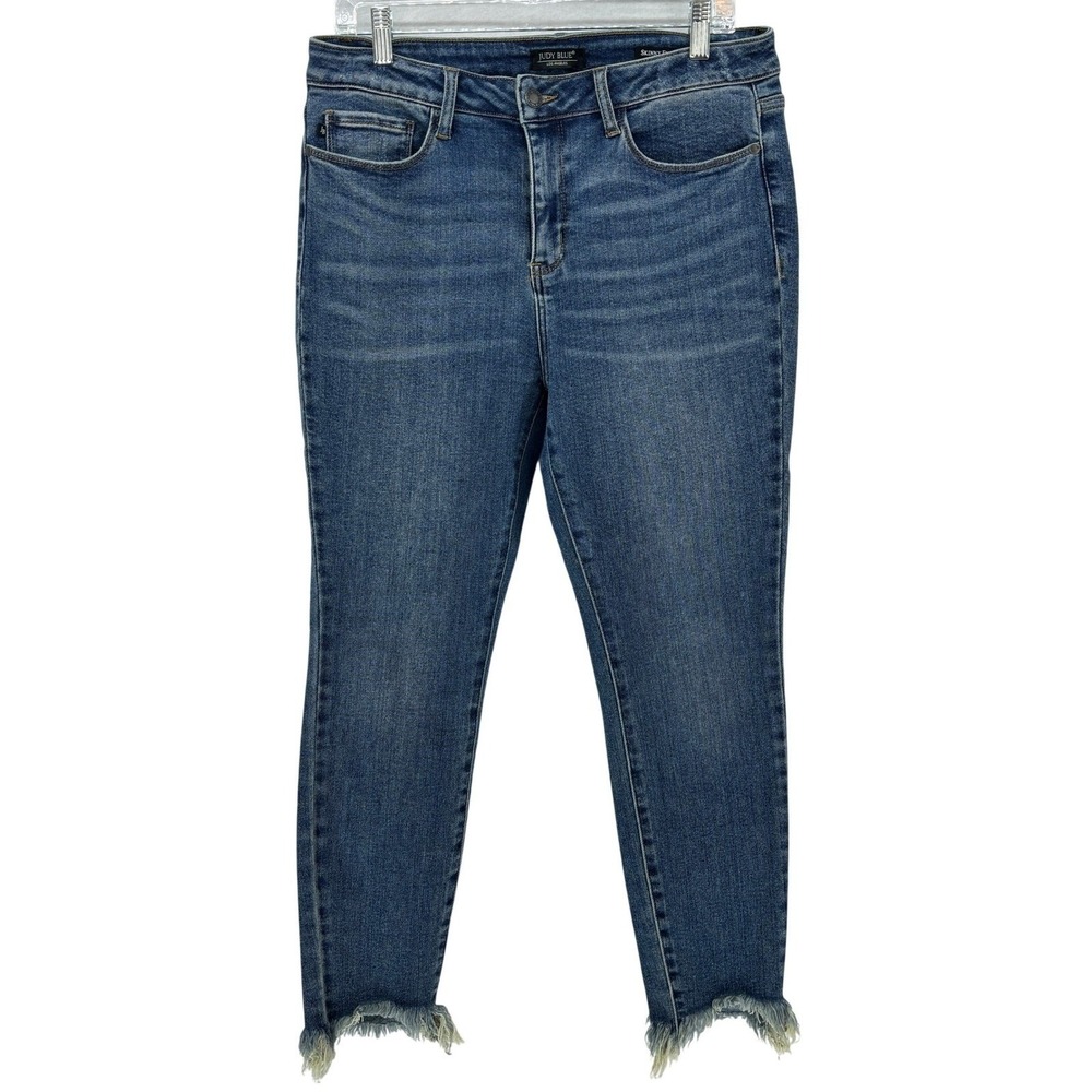 Judy Blue Womens Skinny Fit Jeans Distressed Frayed Hem Blue Size 13 31